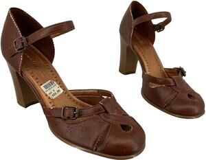 Vintage y2k Women's Brown Lower East Side Mary Jane Strappy Block High Heels 8W